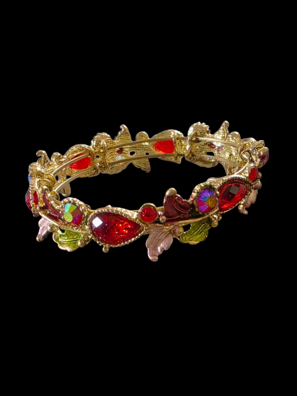 Final Offer-Bracelet Gold Tone Rhinestone Floral Leaves